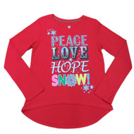 Holiday Time Girls Red Peace Love Hope Snow T-Shirt Holiday Tee Shirt