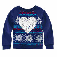 Toddler & Girls Nordic Blue Heart & Snowflake Holiday Sweatshirt