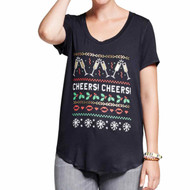 Fifth Sun Womens Cheers! Christmas Semi Sheer Holiday Short Sleeve T-Shirt