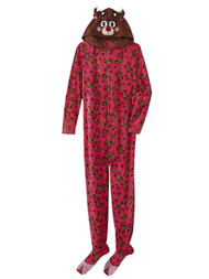 Joe Boxer Womens Pink Fleece Reindeer Footie Pajama Hooded Blanket Sleeper