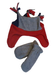 Faded Glory Toddler Boys Blue Gray & Red Fleece Trapper Hat & Mittens Set Joker