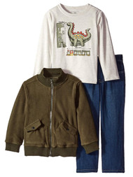 Kids Headquarters Infant Toddler Boys 3 Piece Dinosaur Shirt Pants Jacket