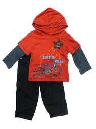Club House Infant Boys 2 PC Outfit Mock Layered Red Bike Baby T-Shirt Pants