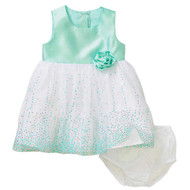 Infant Girls Mint Green & Silver Polka Dot Satin Baby Easter & Holiday Dress