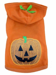 Simply Dog Hoodie Costume Orange Glittery Pumpkin Fleece Pet Outfit Shirt