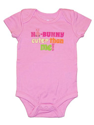Infant Girls No Bunny Cuter Than Me Pink Creeper Easter Bodysuit Romper