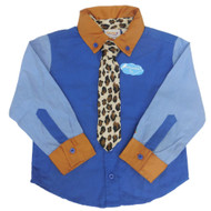 Truly Scrumptious Toddler Boys Blue & Brown Button Down Shirt Leopard Tie
