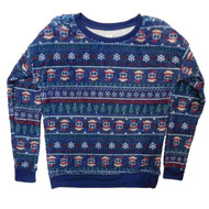 Junior Womens Fuzzy Blue Fleece Owl Sweat Shirt Holiday Sweater Sweatshirt