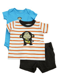 Carters Infant Boys Orange Striped Monkey T-Shirt Creeper & Shorts 3P Set