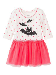 Infant Toddler Girls Ivory Pink Bat Halloween Long Sleeved Tutu Dress