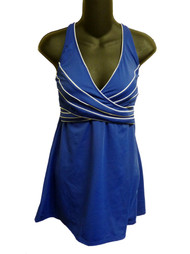 Tropical Escape Womens Blue & White 1 Piece Swimsuit Swim Dress