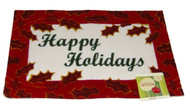 Happy Holidays Door Mat Red Holly Border Throw Accent Rug