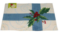 Holiday Door Mat Blue Bow & Holly Plush Throw Accent Rug