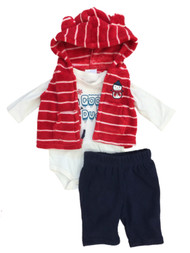 Infant Boys 3PC Holiday Snowman Baby Outfit Red Vest Bodysuit & Pants Set
