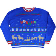 Jolly Sweaters Womens Blue Ho Ho Ho Holiday Christmas Sweater Reindeer