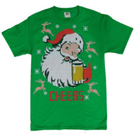 Holiday Party Mens Green Santa Claus Cheers Christmas T-Shirt