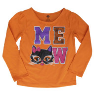 Infant & Toddler Girls Black Cat Halloween Tee Shirt Orange Meow T-Shirt