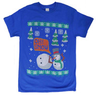 Mens Royal Blue Oh Snow! Christmas Holiday Snowman T-Shirt