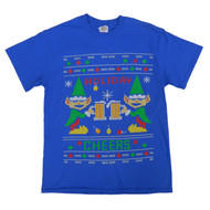 Mens Royal Blue Holiday Cheers Christmas Elf T-Shirt