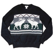 Dockers Mens Black Fair Isle Moose Motif Christmas Holiday Sweater