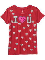 Girls Red Glitter I Love You Valentines Day Tee Shirt Heart T-Shirt