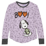 Peanuts Girls Purple Thermal Snoopy Halloween Shirt Boo Dog Skeleton Top