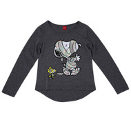 Peanuts Girls Gray Snoopy & Woodstock Halloween Shirt Dog Mummy Tee Top