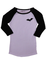 Womens White & Black Semi-Sheer 3/4 Sleeve Bat Man Halloween Tee Shirt