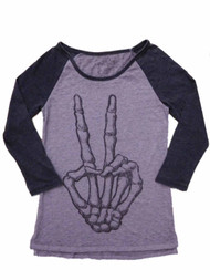 LOL Vintage Womens Gray & Black 3/4 Sleeve Bony Finger Halloween Tee Shirt