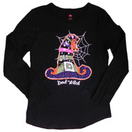 Womens Black Bad Witch T-Shirt Hat & Spider Halloween Tee Shirt