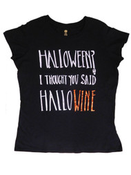 Womens Black I Thought You Said Hallo Wine T-Shirt Halloween Tee Shirt