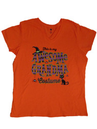 Womens Orange Glitter This is My Awesome Grandma Costume Shirt Halloween Tee