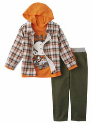 Little Rebels Infant & Toddler Boys 3P Safari T-Shirt Plaid Shirt & Pant Set