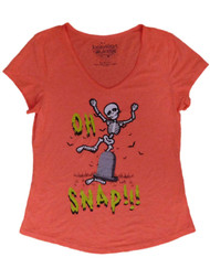 Junior Womens Oh Snap T-Shirt Halloween Skeleton Semi-Sheer Tee