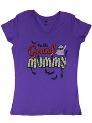 Womens Purple Glitter I'm the Grand Mummy Shirt Grandma Halloween Tee