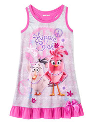 Girls Lightweight Gray Angry Birds Nightgown Hippie Chick Night Gown