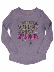 Womens Gray You Can't Scare Me I Have Grandkids Shirt Halloween Glitter Tee