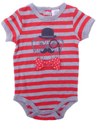 Infant Boys Red/Gray Striped Classy Pug Dog Bodysuit