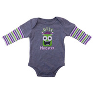 Infant Boys Gray Halloween Creeper Silly Monster Bodysuit