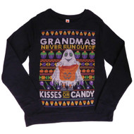 Womens Black Halloween Sweatshirt Grandmas Never Run Out of Kisses or Candy