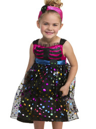 Toddler Girls Sweet Skeleton Costume with Polka Dot Dress & Headband