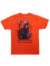 Mens Orange Grim Reaper Here For The Beer Halloween T-Shirt