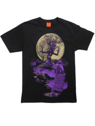 Mens Black Haunted Cemetery Graveyard Scene Halloween T-Shirt