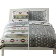 Reversible Quilt & Shams Set Aztec Geometric Quilted Full Queen Bed Cover 3 Pc