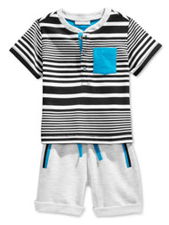 Infant Boys 2 Piece Striped Henley T-Shirt & Short Set