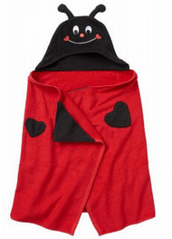 Lovebug Childrens Hooded Bath Towel in Red Ladybug Child Size Cotton Wrap