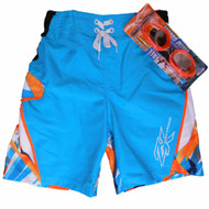 Boys Blue & Orange Geometric Cargo Swim Trunks Board Shorts