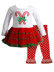 Toddler & Girls Ruffle Tutu Candycane Shirt & Legging Set Holiday Outfit