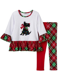 Infant & Toddler Girls Scottie Dog Holiday Outfit Ruffled Shirt & Leggings