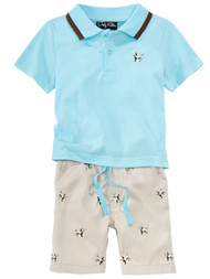 Infant Boys 2-Piece Dog Themed Blue Polo T-Shirt & Shorts Set